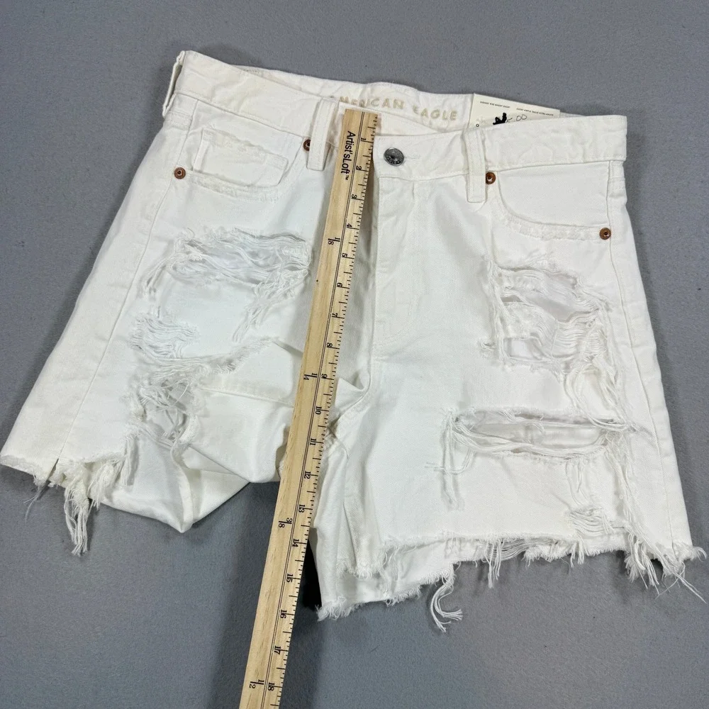 American Eagle Highest Rise Baggy Shorts Womens 8 29W White Distressed Denim NEW